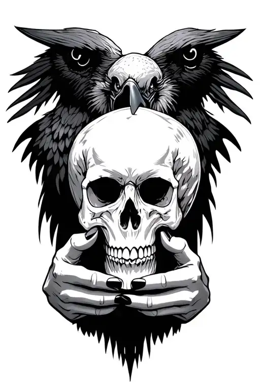 raven holding a skull tattoo design idea