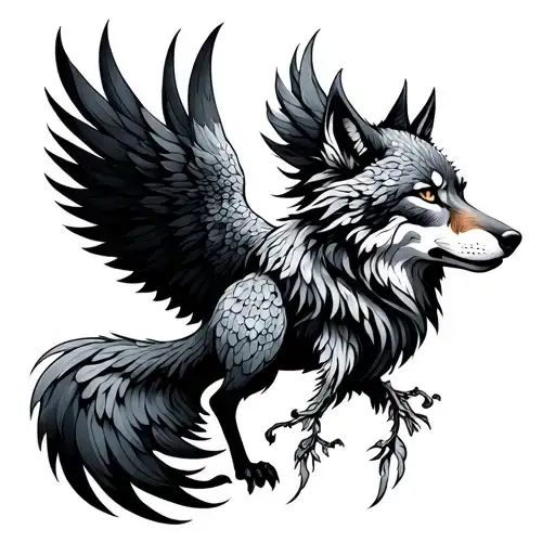 wolf and Phoenix for women dotwork tattoo design idea