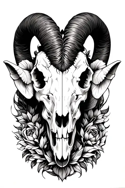 goat skull adorned tattoo design idea