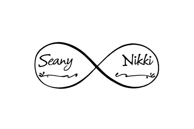 infinity symbol incorporating names "Seany" "Nikki" tattoo design idea