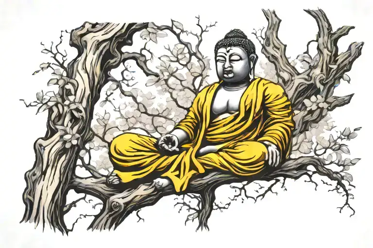 tree budha sitting tattoo design idea
