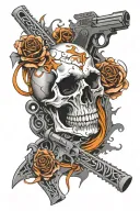 skull guns intertwined tattoo design idea