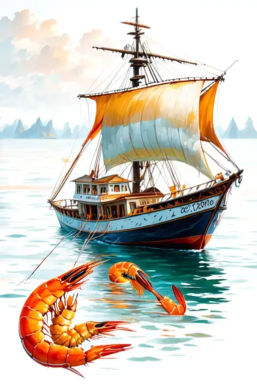 shrimp boats sailing tattoo design idea