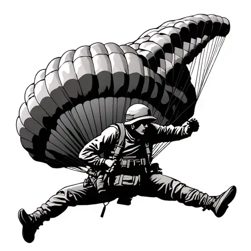 army paratrooper jumping with a parachute tattoo design idea
