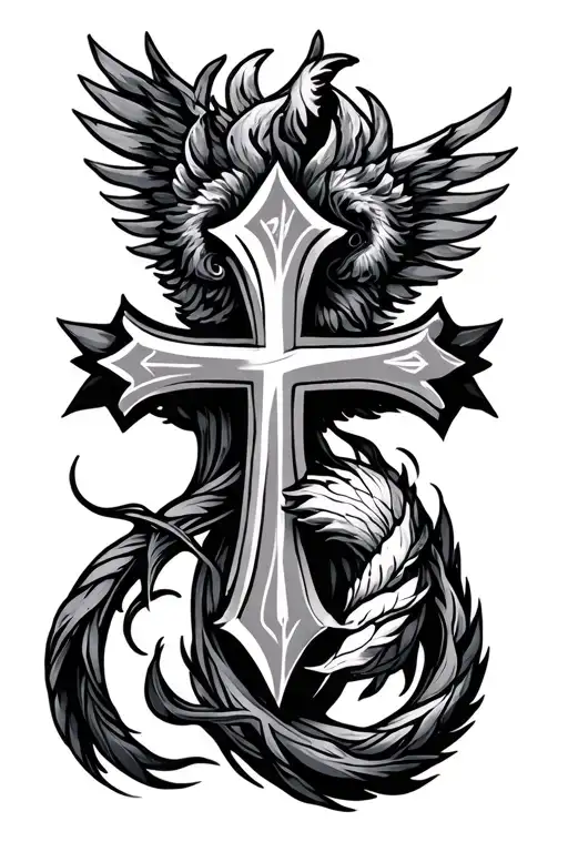 pices zodiac sign and cross tattoo design idea