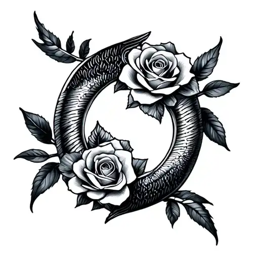 libra zodiac sign intertwined with pisces zodiac sign and roses tattoo design idea