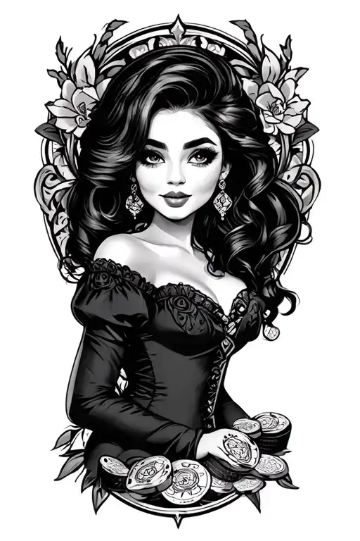 cartoon lady luck tattoo design idea