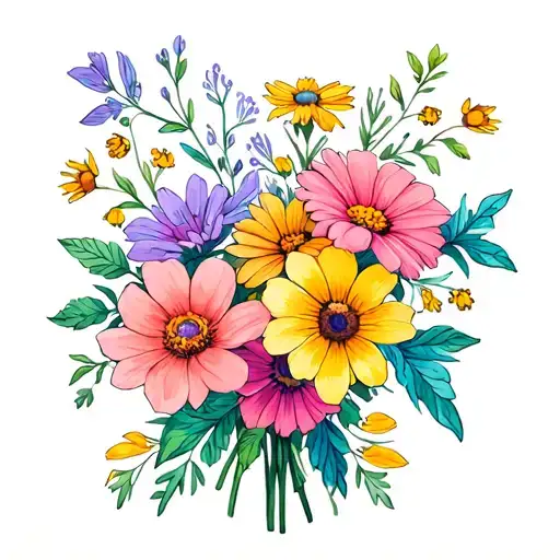 Wildflower Bouquet: Illustrate tattoo design idea