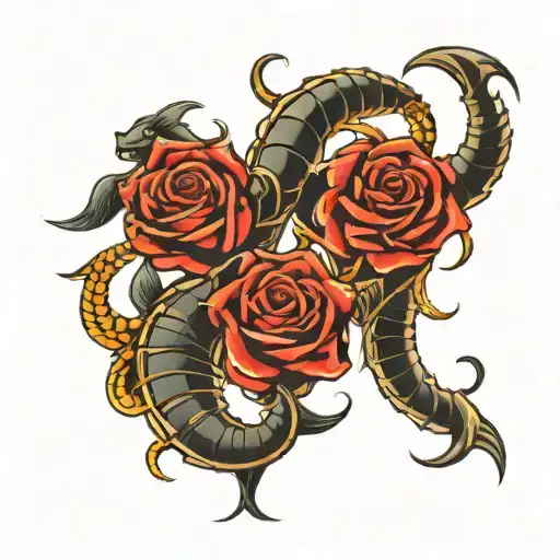 symbol of scorpio, pisces and leo vertically aligned tattoo design idea