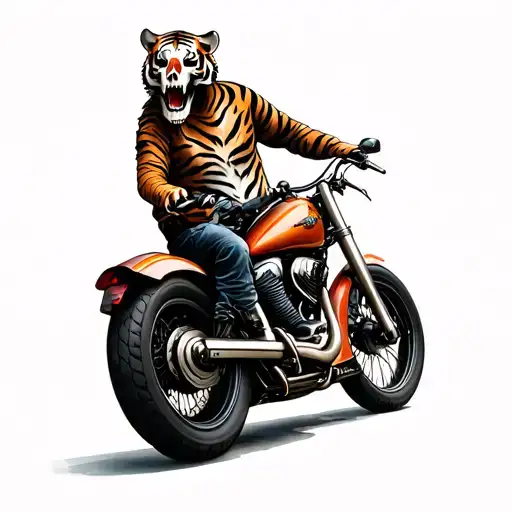 Tiger Skull rides a touring motorbike tattoo design idea