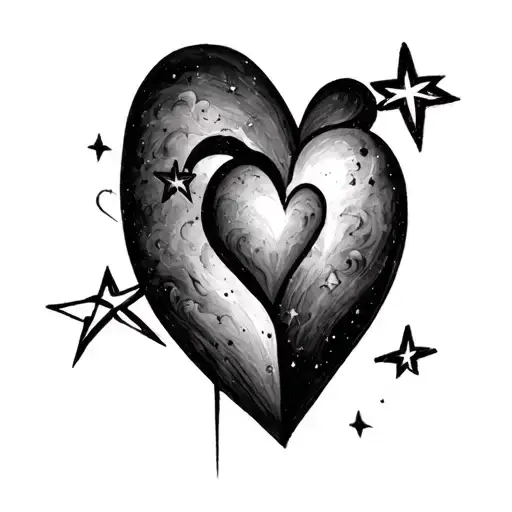 shooting stars,hearts tattoo design idea