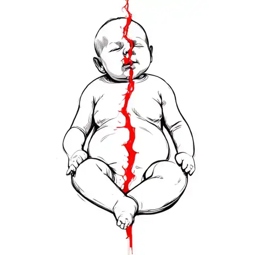 abortion(a simple baby image with slash) tattoo design idea