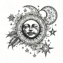 moon, sun and stars scattered tattoo design idea