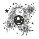 moon, sun and stars scattered tattoo design idea