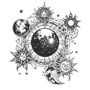 moon, sun and stars scattered tattoo design idea