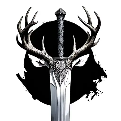sword with deer antlers tattoo design idea