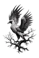 phoenix with a life tree branch full back tatto tattoo design idea
