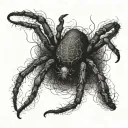 An eerie gothic spider crawling through a dark forest filled with cybersigilism markings tattoo design idea