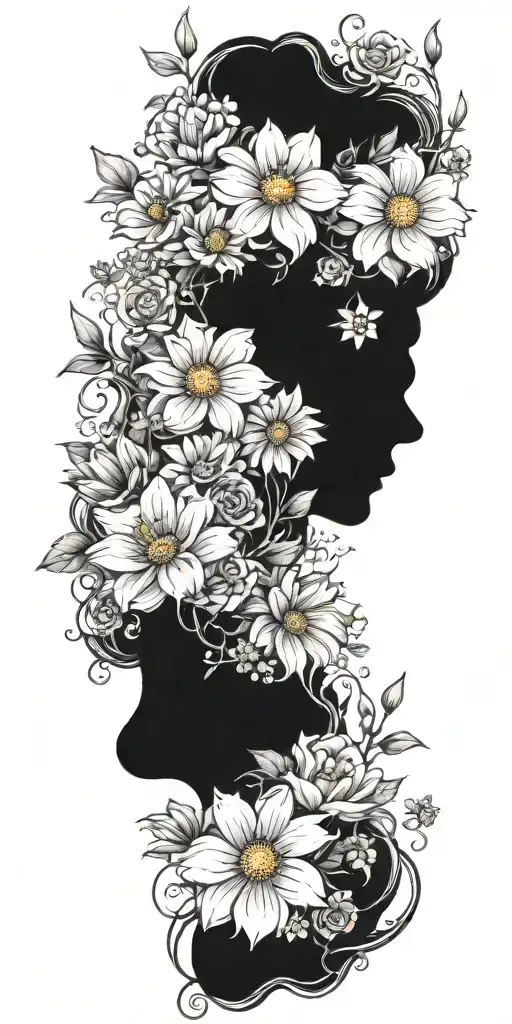 An intricate tattoo with a vine of daisys cosmos flowers and roses tattoo design idea