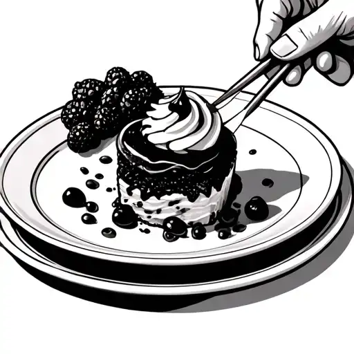 cooks hand plate a dessert with a tweezers tattoo design idea