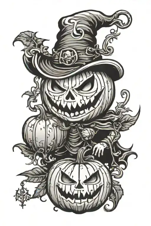Jack the pumpkin lord with themis in black tattoo design idea