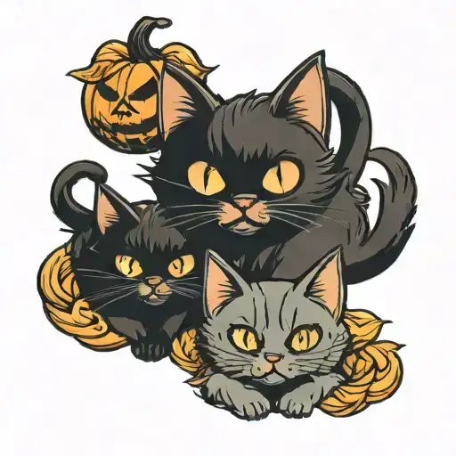 Halloween cats tattoo design idea
