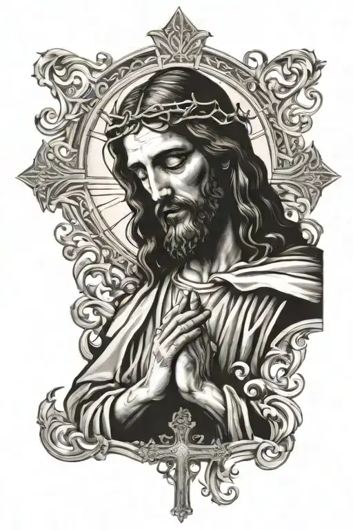 cross, jesus praying tattoo design idea
