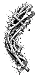 metal parts, gears, pipes, wires, torn skin effect,  realism, black and gray color scheme. Metal arm Bone tattoo design idea