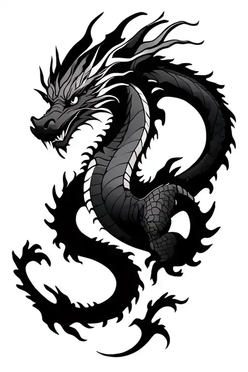Dragon motif: styling and dynamics: The dragon will be presented in a dynamic pose, with a twisted and bent body, as if tattoo design idea