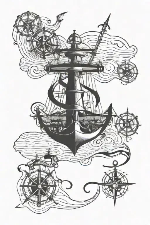nautical antique maps intertwined with elements of water  tattoo design idea