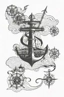 nautical antique maps intertwined with elements of water  tattoo design idea