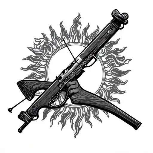 crossbow and sicily sun tattoo design idea