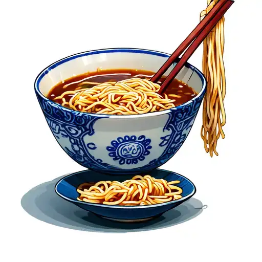 one piece anime Raman noodle soup with chopsticks tattoo design idea