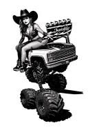 bandit cowgirl sitting on monster energy truck parked tattoo design idea