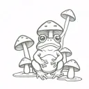 toad sitting surrounded by 4 toadstools with magic flurries  tattoo design idea