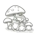 toad sitting surrounded by 4 toadstools with magic flurries  tattoo design idea