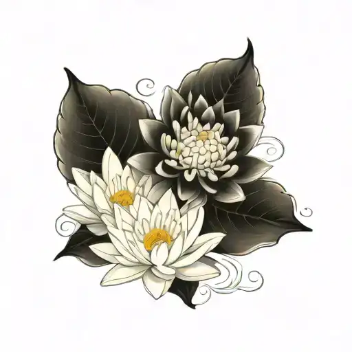 water lily, chrysanthemum, lily of the water tattoo design idea