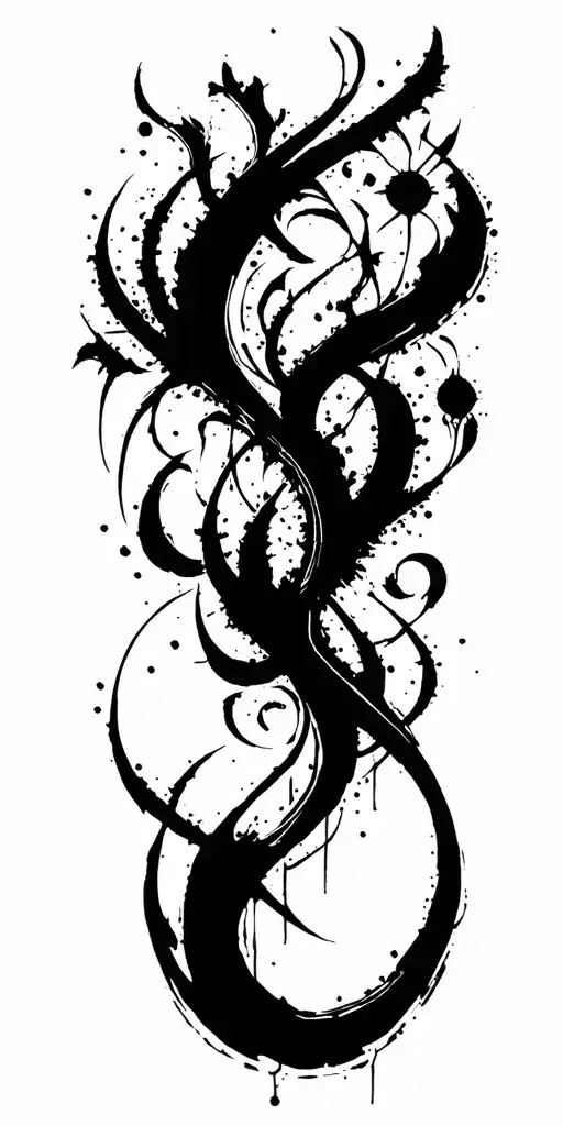 High contrast brush-like strokes dark aesthetic surrealist gothic blackwork otherworldly ornamental abstract sigilism tattoo design idea