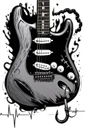 fender stratocaster guitar, ps5 controller, fishing hook, heart beat tattoo design idea