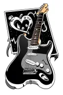 fender stratocaster guitar, ps5 controller, fishing hook, heart beat tattoo design idea