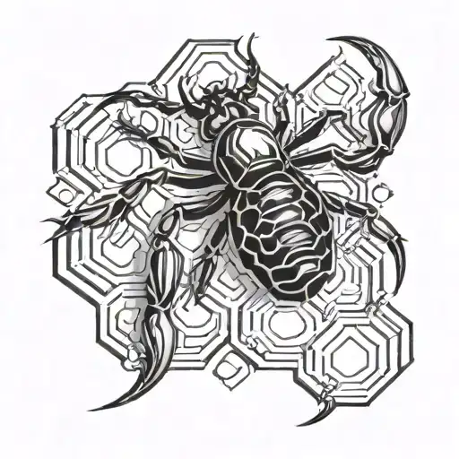honeycomb geometric with a scorpion in the middle for on the hand  tattoo design idea