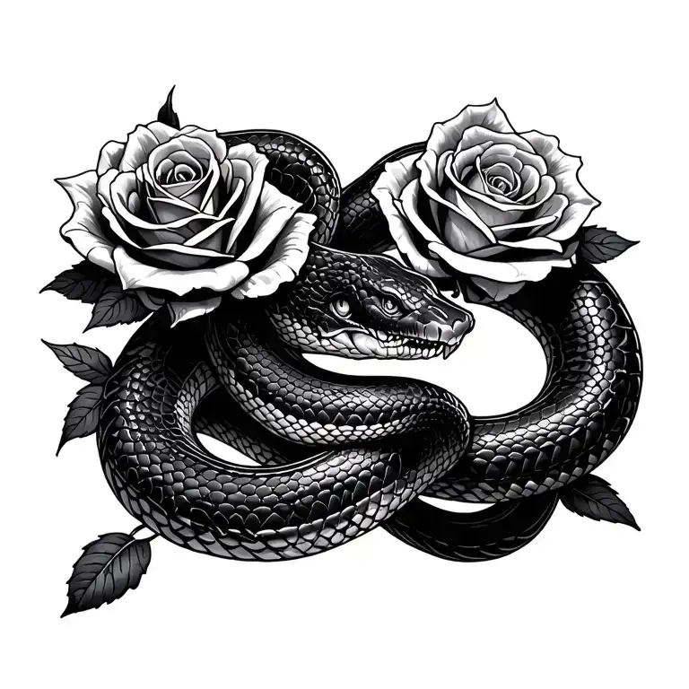 Snake and roses tattoo design idea