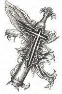 cross tattoo featuring a broken alcohol bottle and freedom flag with angle wings tattoo design idea