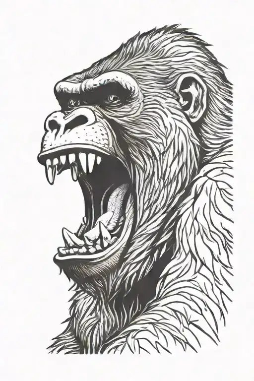 angry gorilla screaming profile from the side  tattoo design idea