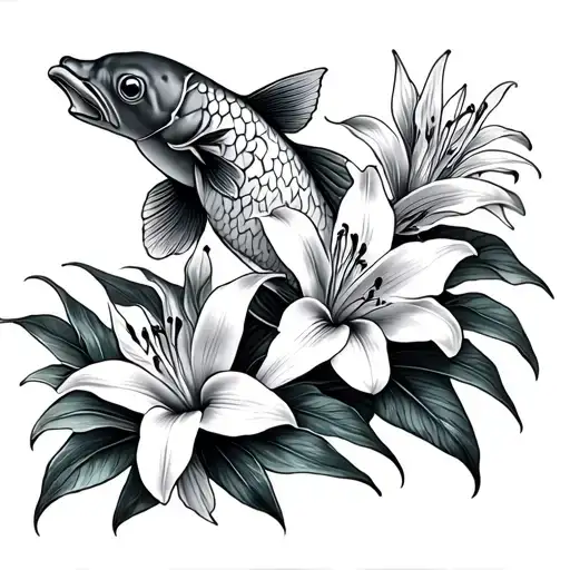 koi fish and canna lily flower tattoo design idea