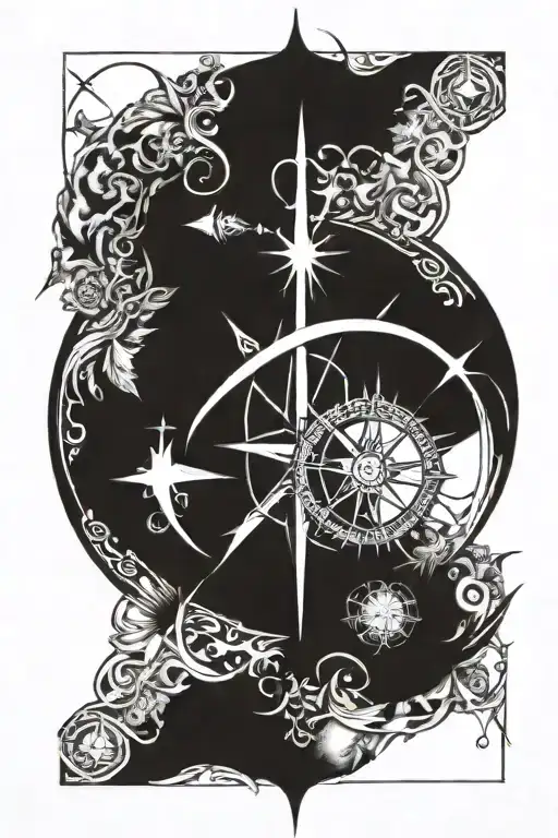 Create a design for a compass rose tattoo inspired by the work of Hans Ruedi Giger. tattoo design idea