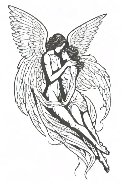 angel giving her wings to her dark lover instead of god tattoo design idea