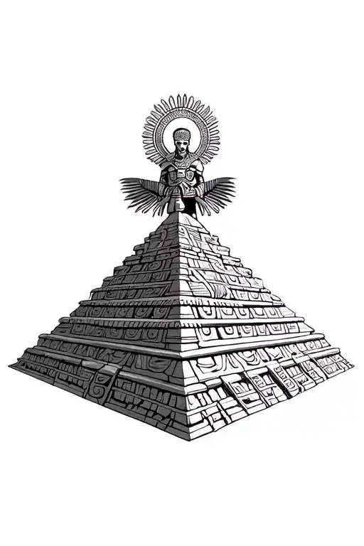 Aztec pyramid sacrifice tattoo design idea