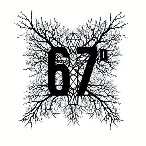 "67" Cybersigilism tree branches tattoo design idea