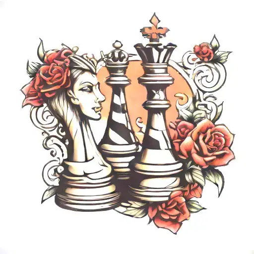 King and Queen chess pieces arranged tattoo design idea